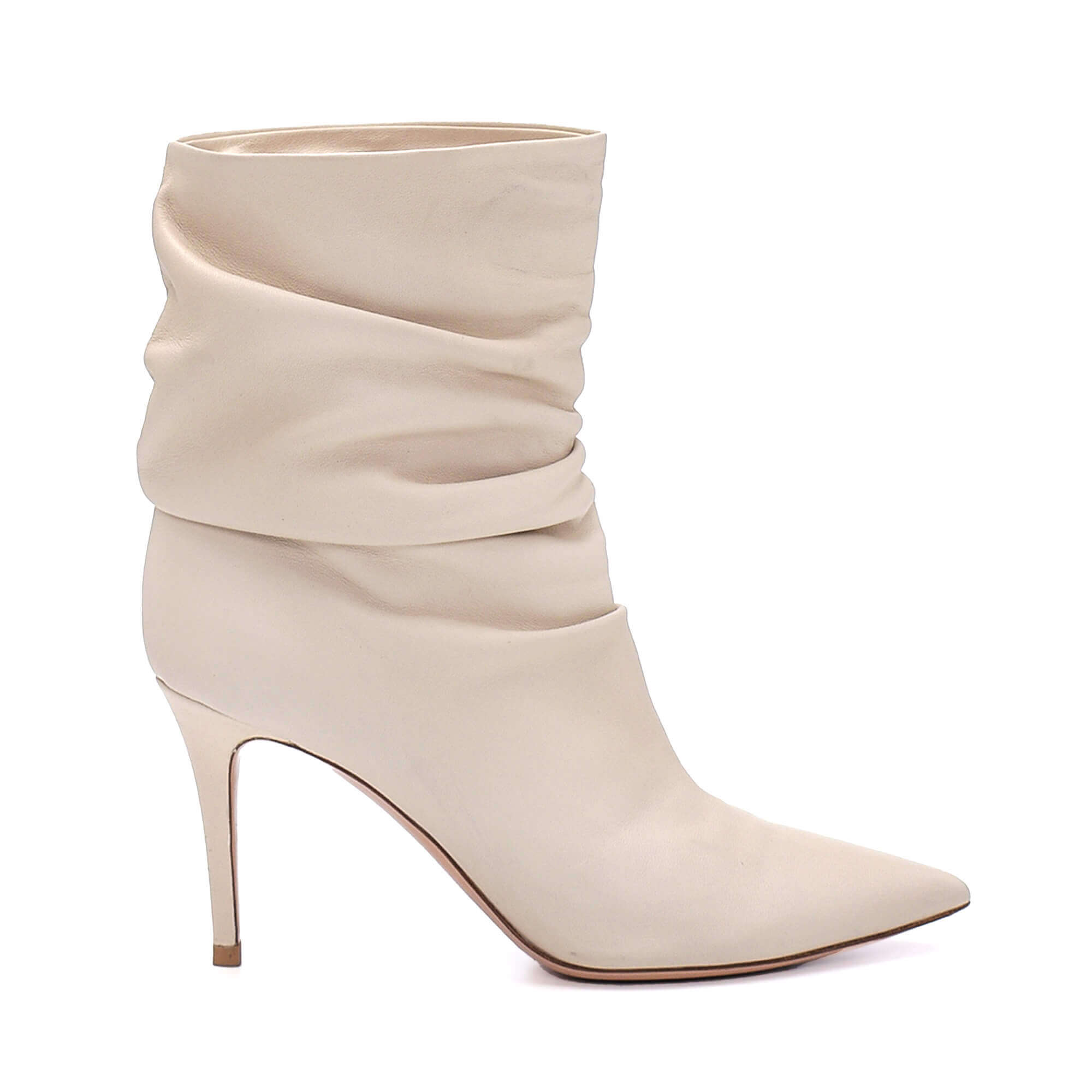 Gianvito Rossi - Ivory Ruched Leather Pointed Toe Cecile Ankle Boots